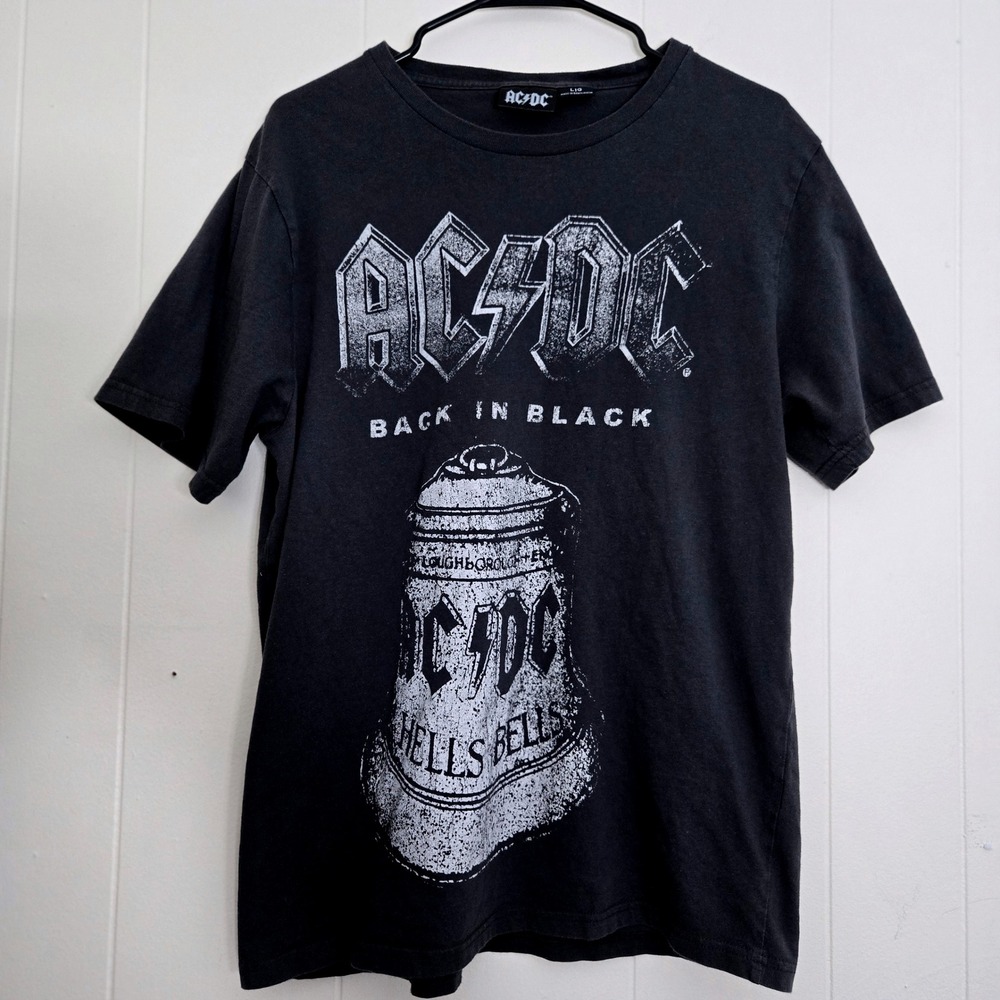 ACDC Back In Black Hells Bells Graphic T‎ Shirt Band Tee Black Large Rock
